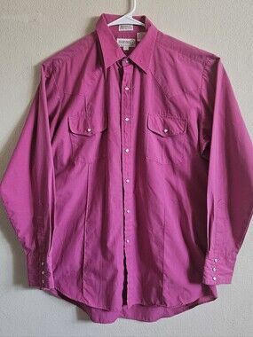 Vintage - Sheplers Pink Pearl Snap Western Shirt Men Size L Cowboy